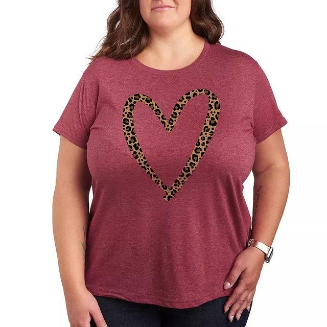 Plus Floral Heart Outline Graphic Tee, Womens Grey Dark Red Product Image