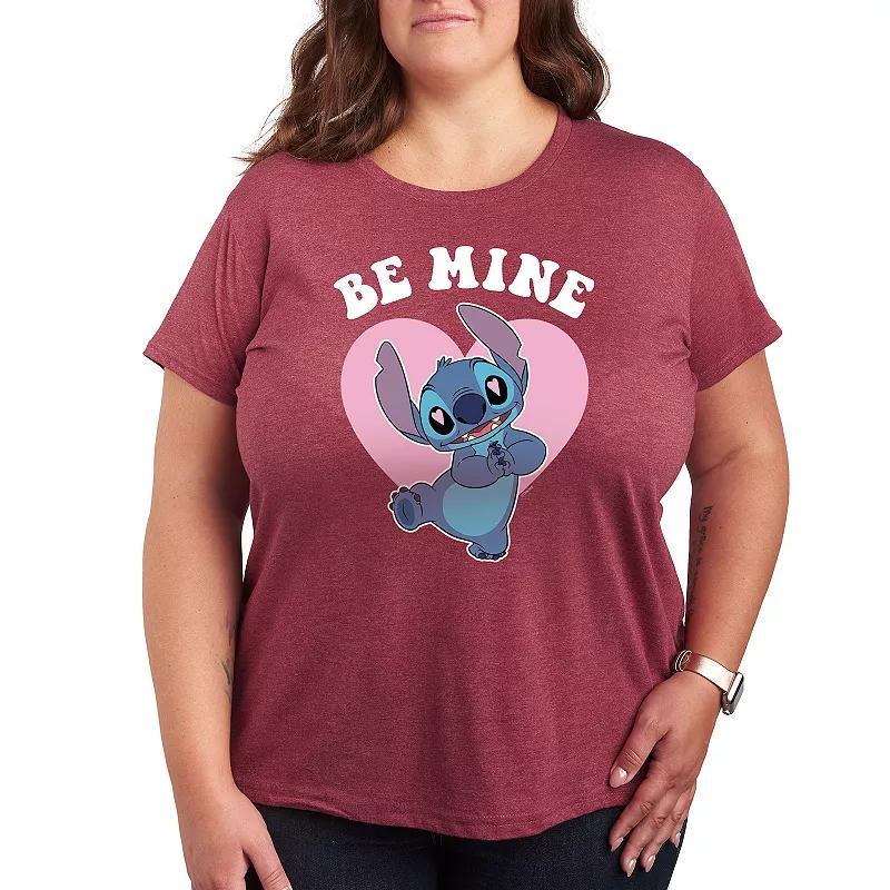 Disneys Lilo & Stitch Plus Be Mine Graphic Tee, Womens Grey Dark Red Product Image