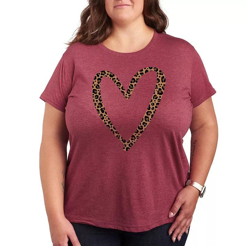 Plus Leopard Print Heart Outline Graphic Tee, Womens Product Image