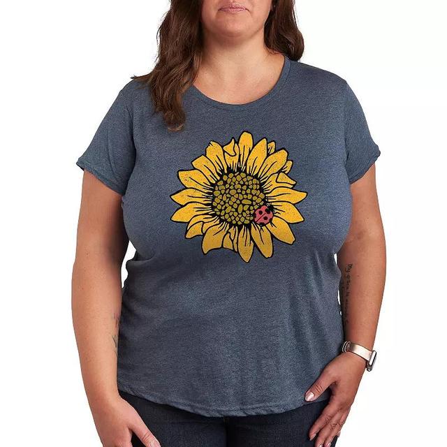 Plus Sunflower Ladybug Graphic Tee, Womens Med Grey Product Image