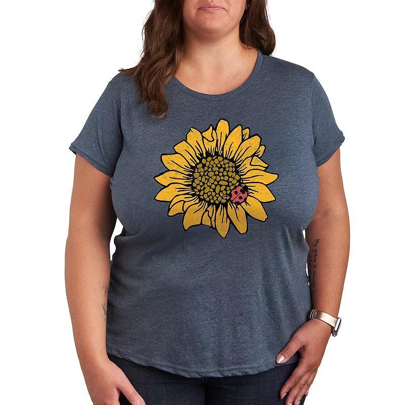 Plus Sunflower Ladybug Graphic Tee, Womens Grey Gray Product Image