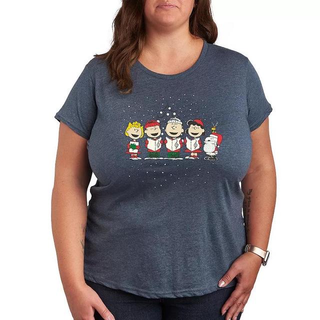 Plus Peanuts Christmas Art Graphic Tee, Womens Grey Blue Product Image