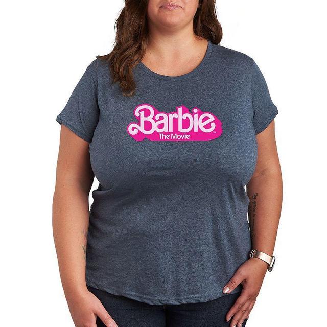 Plus Size Barbie The Movie Logo Graphic Tee, Womens Grey Blue Product Image