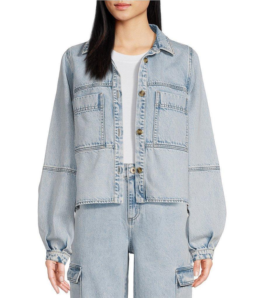 Every Acid Wash Point Collar Chest Pocket Denim Jacket product image