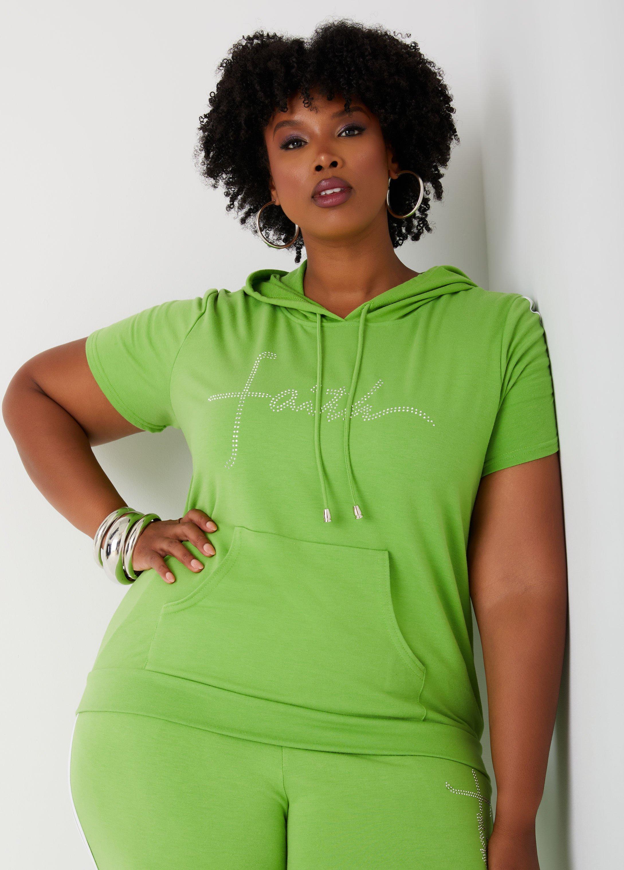 Plus Size Faith Crystal Embellished Hoodie, - Ashley Stewart Product Image