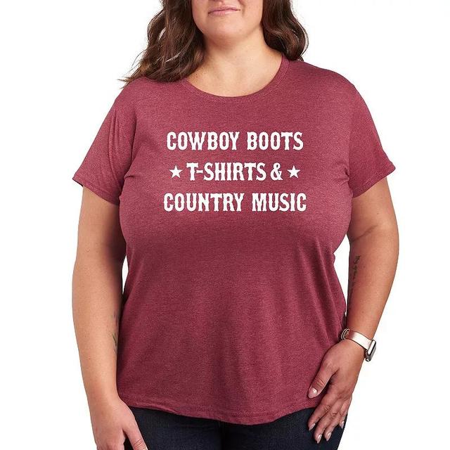 Plus Cowboy Boots And Music Graphic Tee, Womens Grey Dark Red Product Image