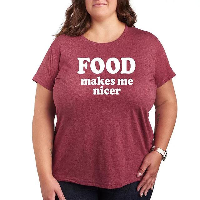 Plus Food Makes Me Nicer Graphic Tee, Womens Grey Wine Product Image