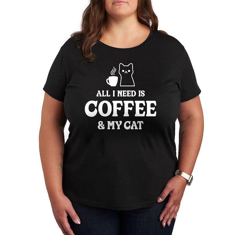 Plus All I Need Coffee Cat Graphic Tee, Womens Dark Grey Product Image