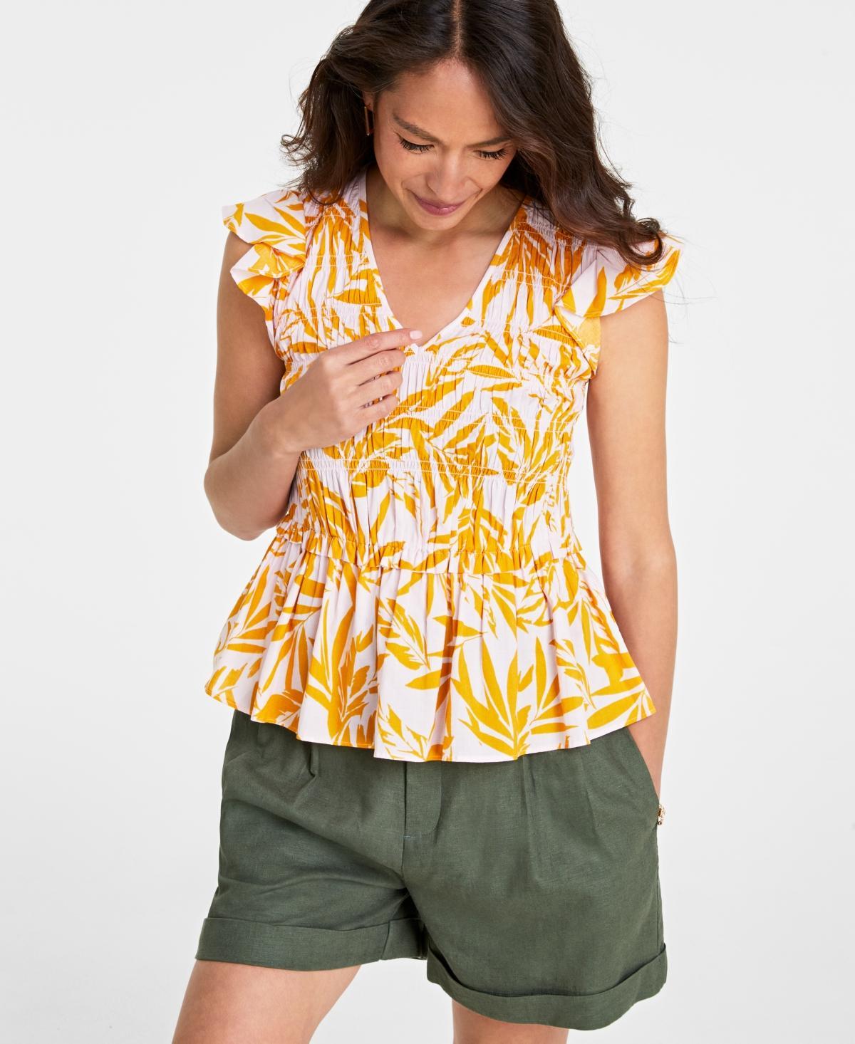 Women's Ruffle-Sleeve Printed Peplum Top, Created for Macy's Product Image