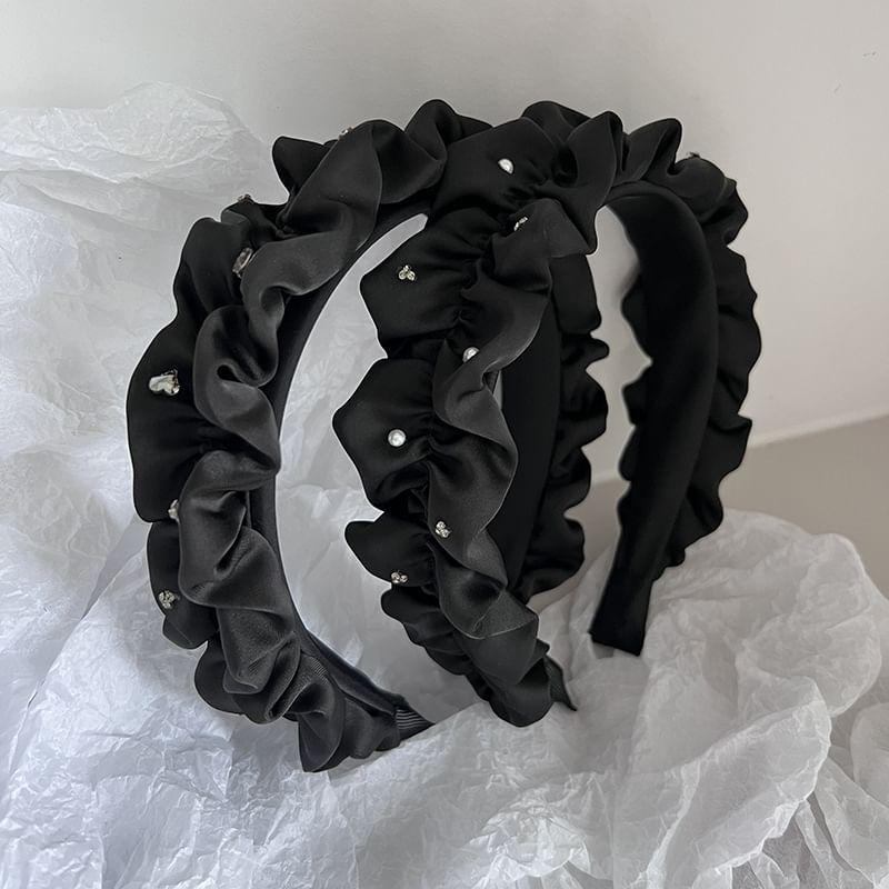 Rhinestone / Faux Pearl  Ruffle Fabric Headband Product Image