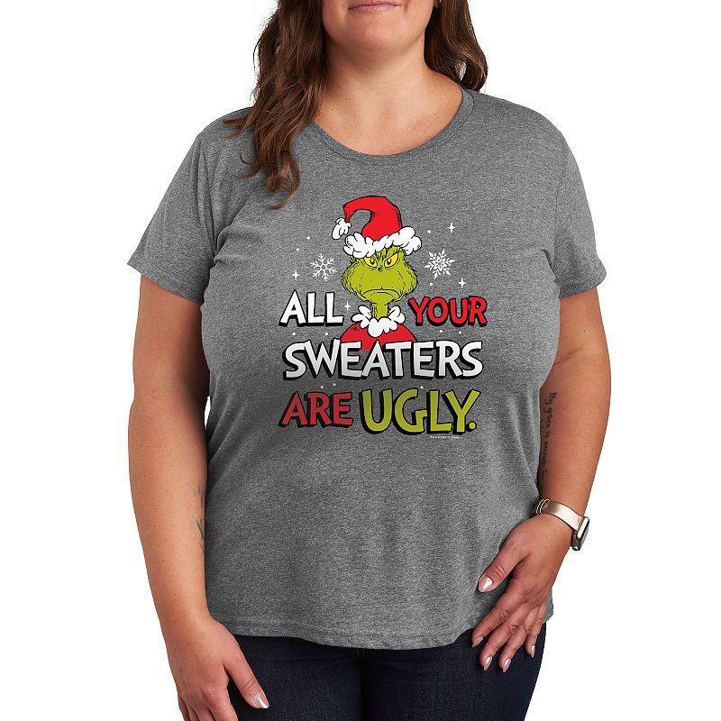 Plus Dr. Seuss The Grinch Sweaters Are Ugly Graphic Tee, Womens Grey Gray Product Image