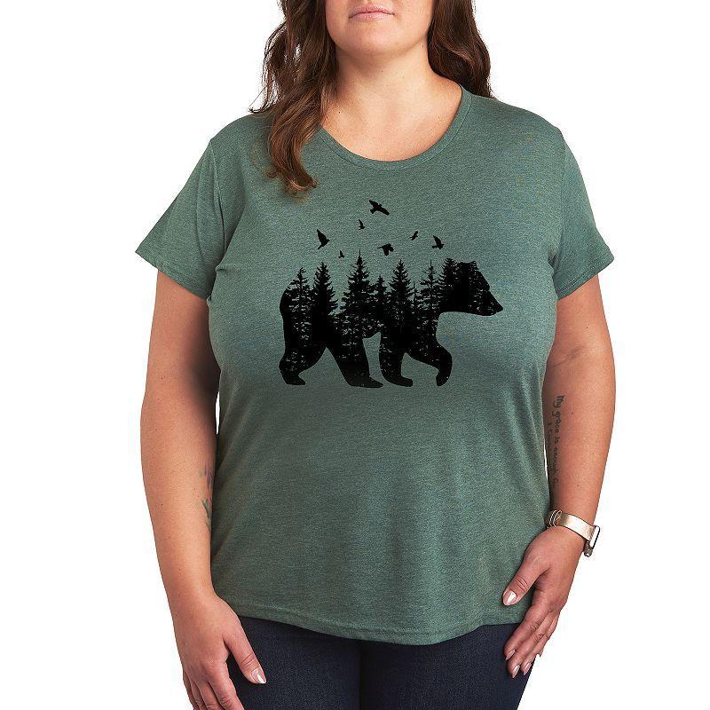 Plus Size Forest Bear Silhouette Graphic Tee, Womens Grey Green Product Image