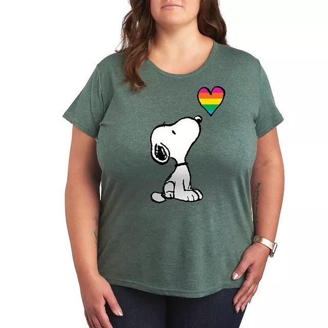 Womens Peanuts Snoopy Rainbow Heart Graphic Tee Grey Green Product Image