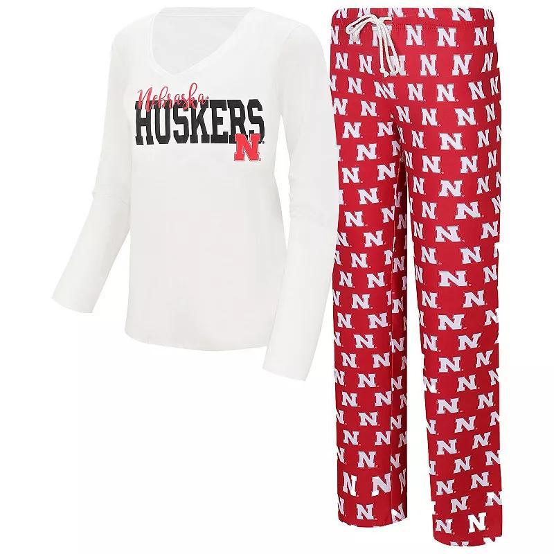 Womens Concepts Sport /Scarlet Nebraska Huskers Long Sleeve V-Neck T-Shirt & Gauge Pants Sleep Set Product Image