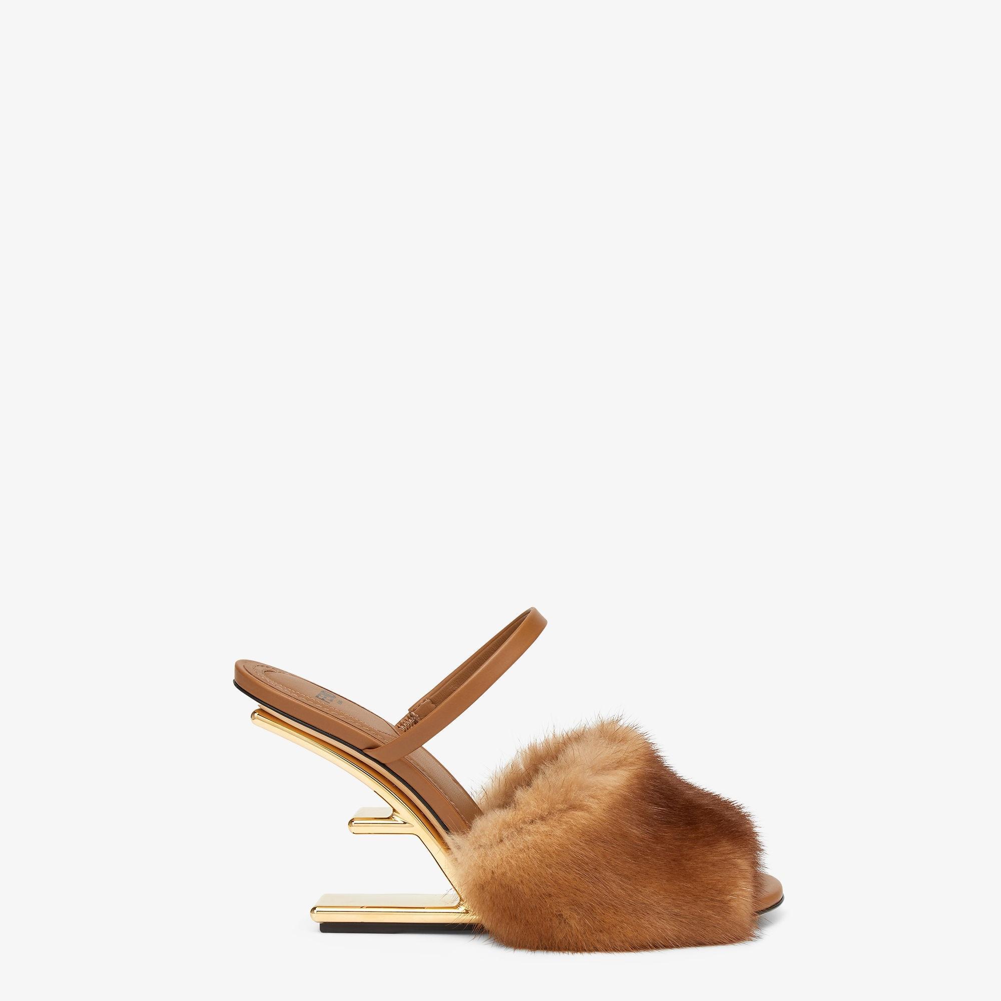 Fendi FirstBrown mink high-heeled sandals Product Image