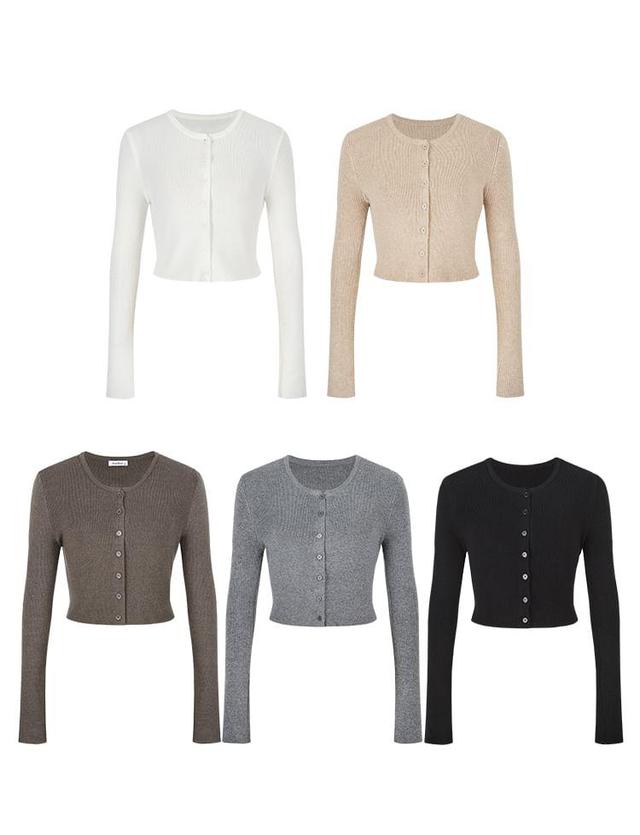 Plain Crop Button-Up Cardigan Product Image