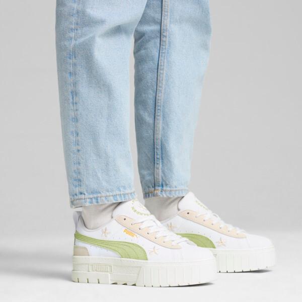 PUMA Mayze Embroidery Sneakers Women in White/Pistachio Green Product Image