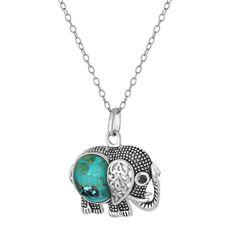 Athra NJ Inc Sterling Silver Turquoise Beaded Elephant Pendant Necklace, Womens Product Image