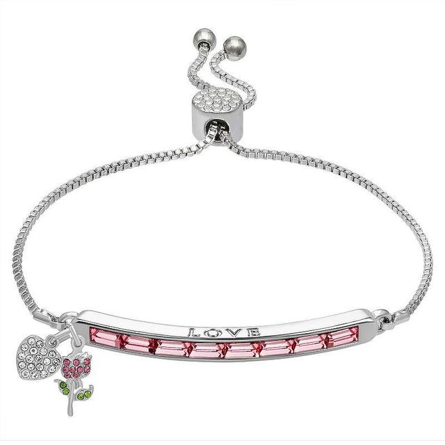 Brilliance Crystal Love Adjustable Bracelet with Heart & Flower Charms, Womens Silver Tone Product Image