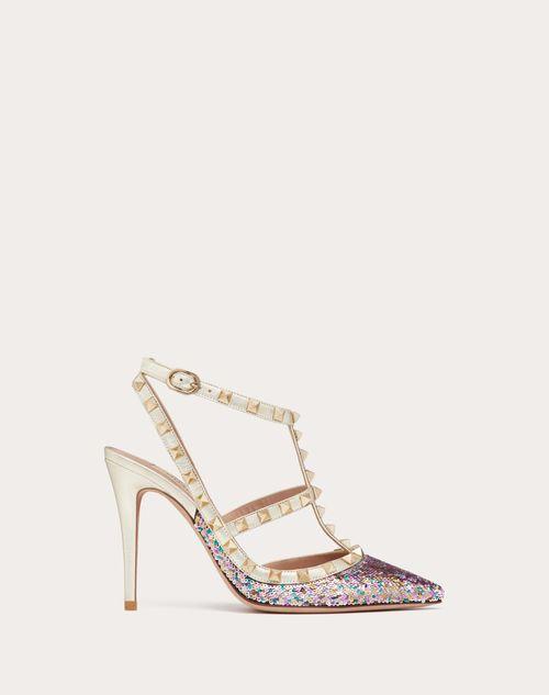 ROCKSTUD PUMP WITH SEQUIN EMBROIDERY AND STRAPS 100MM Product Image