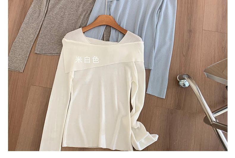 Long-Sleeve Scoop Neck Mock Two-Piece Plain Slim Fit Knit Top Product Image