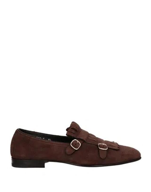 SANTONI Double Monk Strap Suede Loafers In Brown Product Image