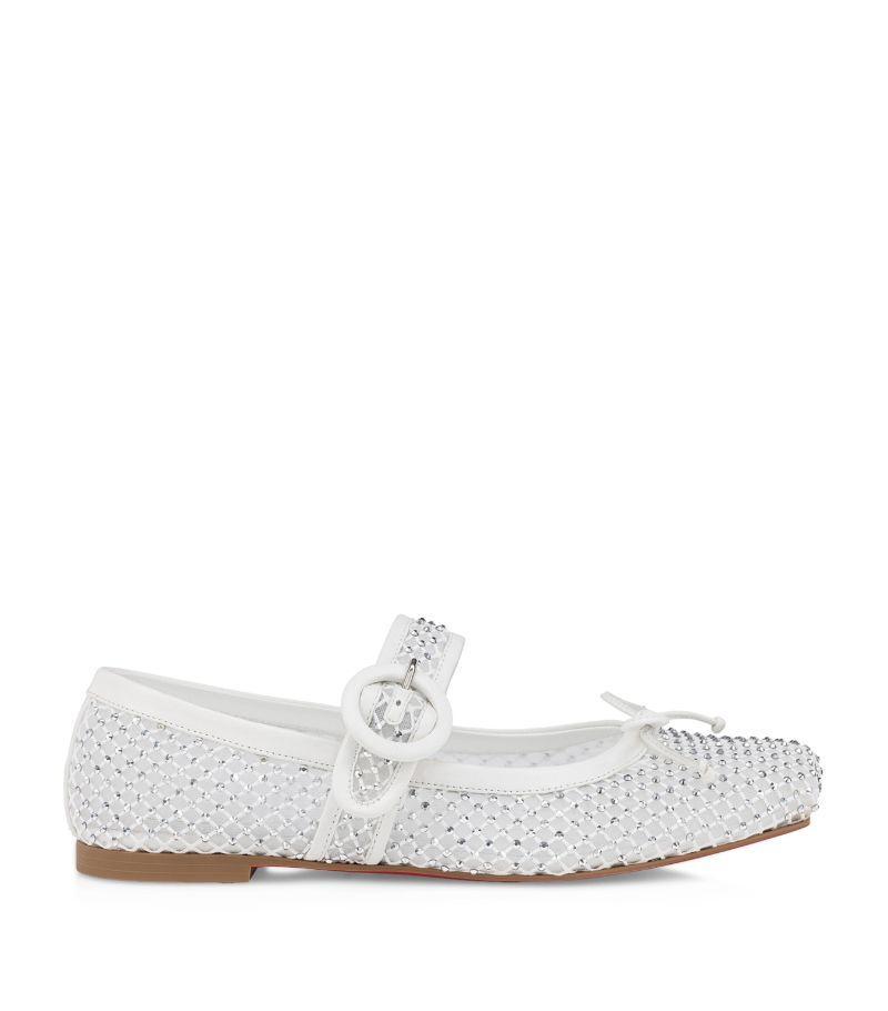 CHRISTIAN LOUBOUTIN Mamastrapitina Crystal-embellished Mesh Ballet Flats In White Product Image