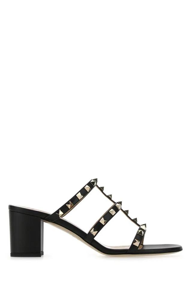 Black Leather Rockstud Mules Product Image