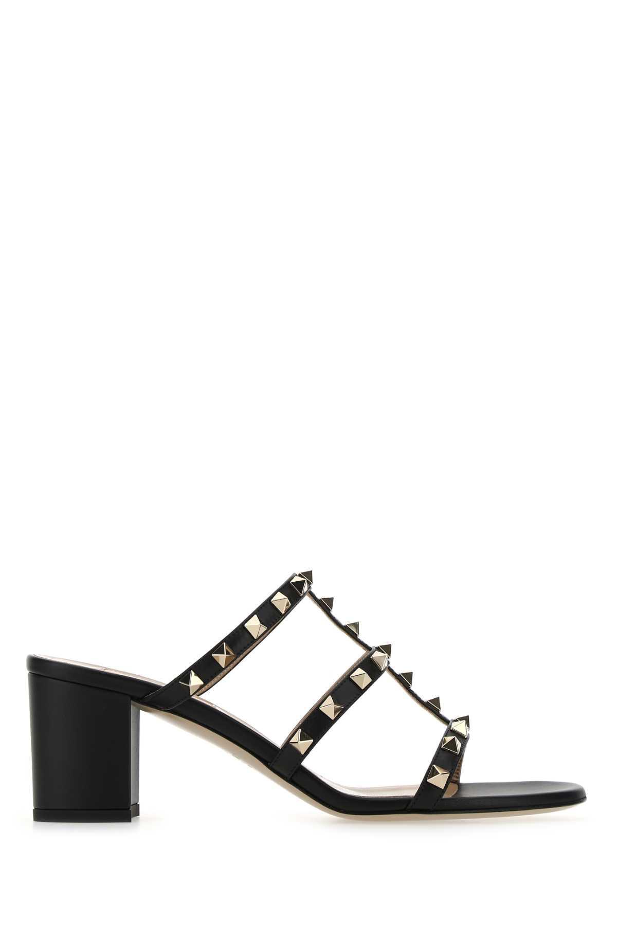 VALENTINO GARAVANI Black Leather Rockstud Mules Product Image