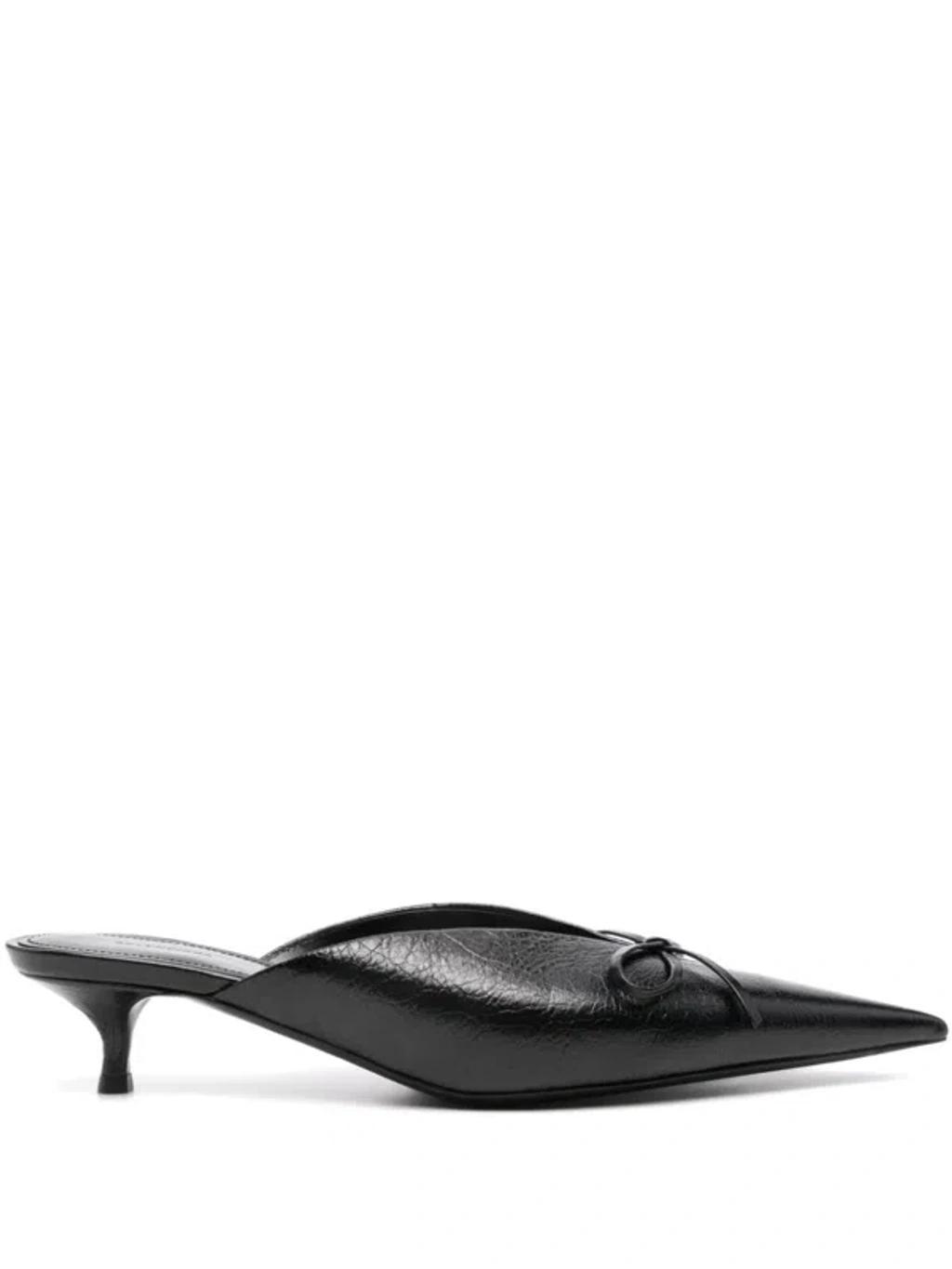 BALENCIAGA Knife Bow Leather Mules In Black Product Image