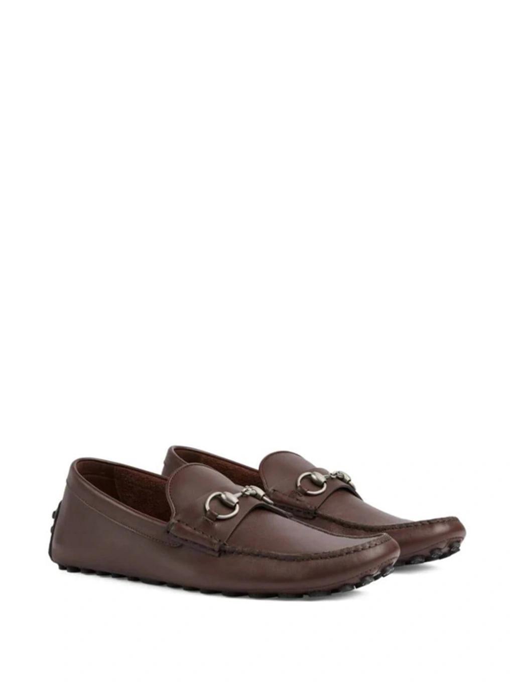 GUCCI Men's Byorn Horsebit Leather Drivers In Cocoa Product Image