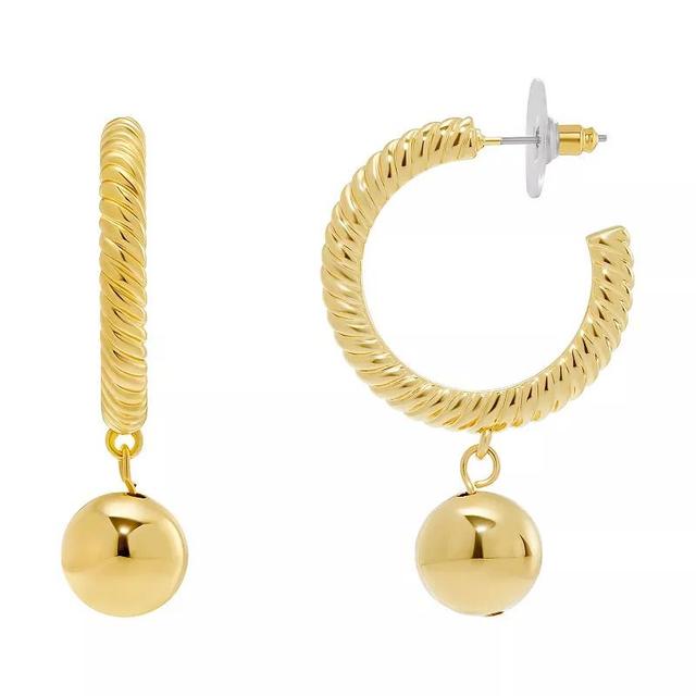 Emberly Twisted C Hoop With Polished Ball Drop Earrings, Womens, Yellow Product Image