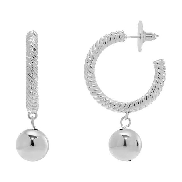 Emberly Twisted C Hoop With Polished Ball Drop Earrings, Womens, Grey Product Image