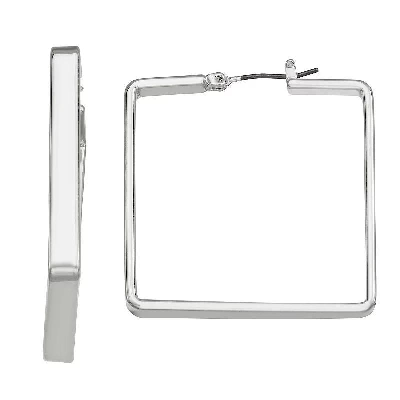 Nine West Silver Tone Square Hoop Earrings, Womens Product Image