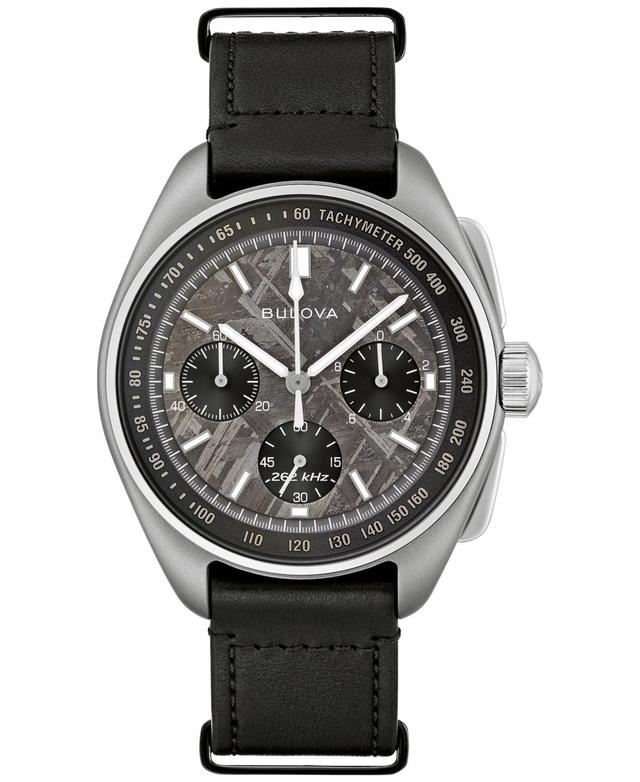 Bulova Mens Chronograph Lunar Pilot Meteorite Black Leather Strap Watch 44mm - Limited Edition Product Image