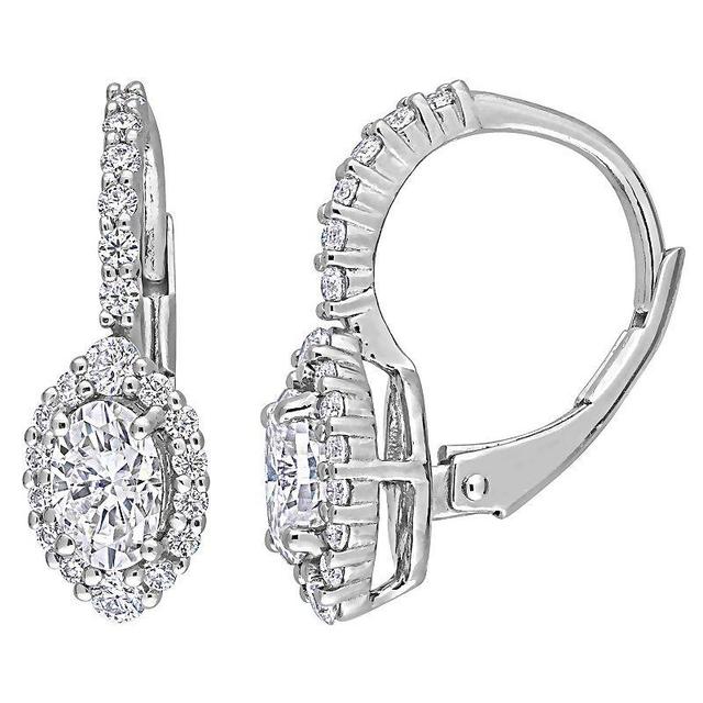 Stella Grace Sterling Silver 1 1/2 Carat T.W. Lab-Created Moissanite Oval Halo Leverback Earrings, Womens Product Image