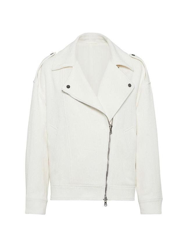 Womens Cotton And Linen Chevron Biker Jacket With Shiny Details Product Image