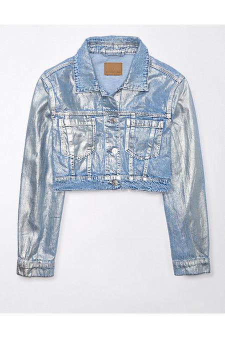 AE Metallic Cropped Denim Jacket Womens Product Image