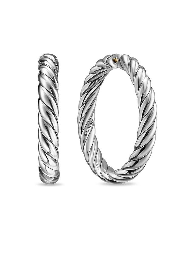 Womens Sculpted Cable Hoop Earrings in Sterling Silver, 38MM Product Image