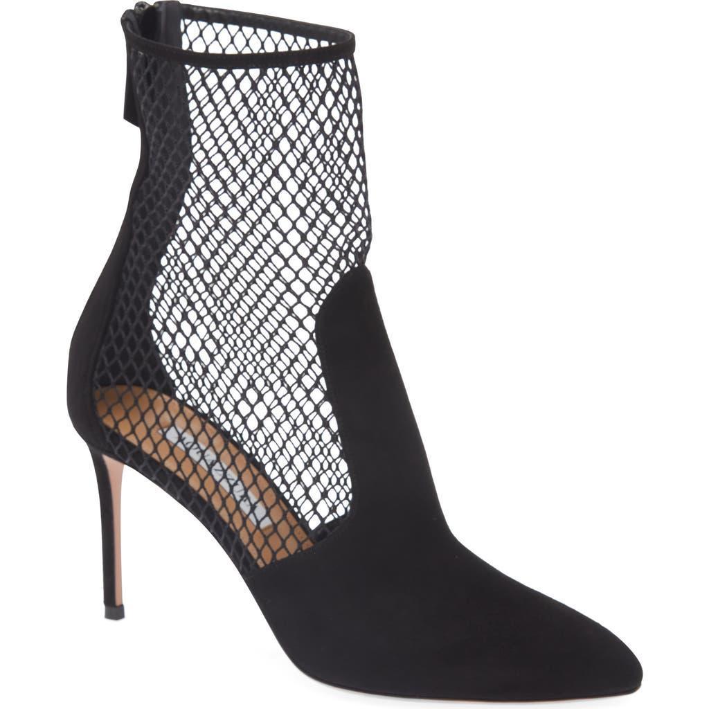 AQUAZZURA Brera Mesh Suede Stiletto Ankle Booties In Black Product Image