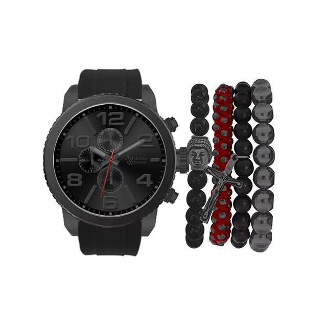 American Exchange Mens Black Chronograph Watch & 4-pc Stackable Bracelet Set Product Image