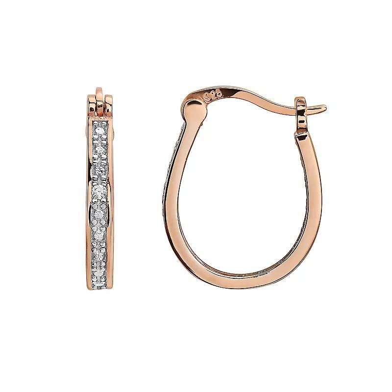 18k Rose Gold Sterling Silver Cubic Zirconia Hoop Earrings, Womens, Pink Product Image