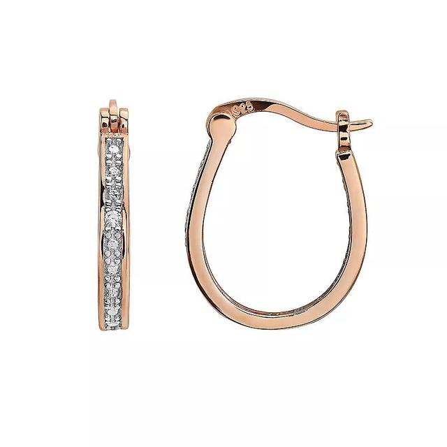 18k Rose Gold Sterling Silver Cubic Zirconia Hoop Earrings, Womens, Pink Product Image