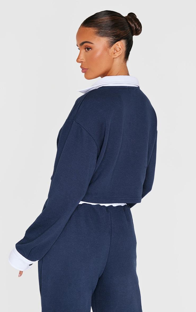 Navy Contrast Panel Collared Cropped Sweatshirt Product Image