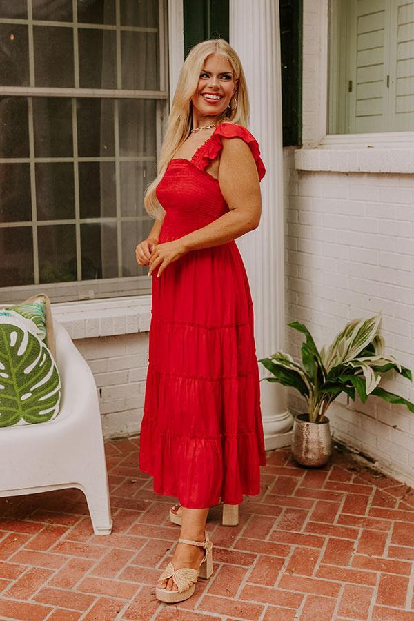 Napa Valley Retreat Smocked Midi In Red Curves Product Image