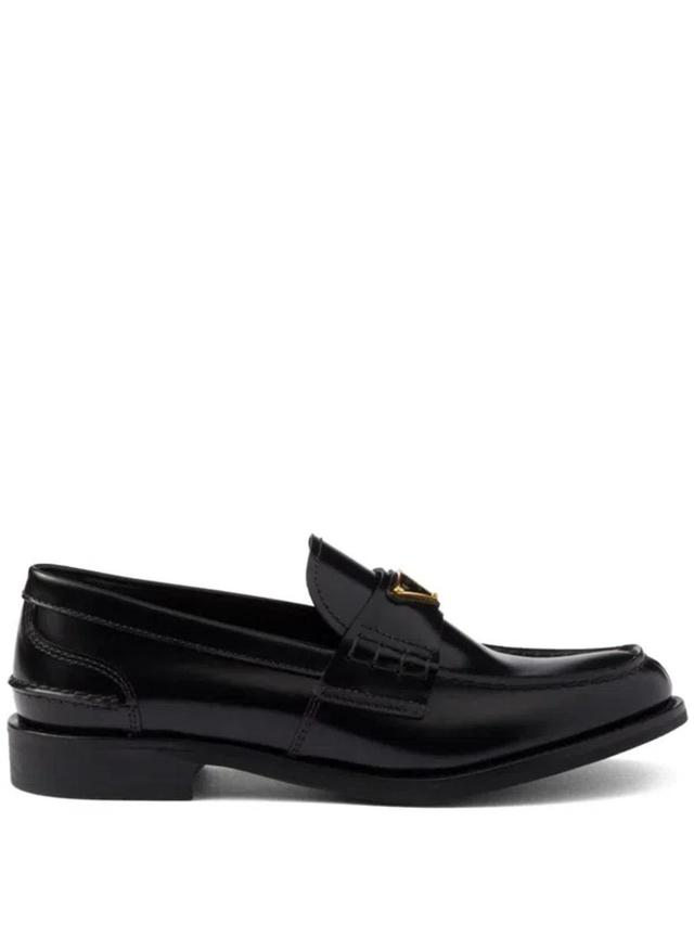 PRADA Brushed Leather Loafers In Black   Product Image