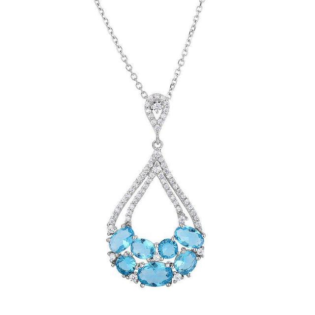 Sterling Silver Cubic Zirconia Teardrop Pendant Necklace, Womens Blue Product Image