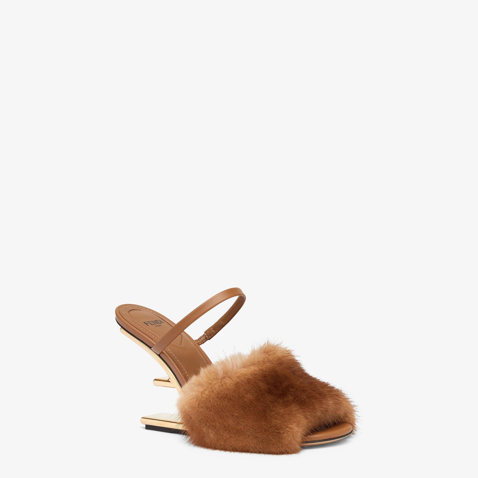 Fendi FirstBrown mink high-heeled sandals Product Image