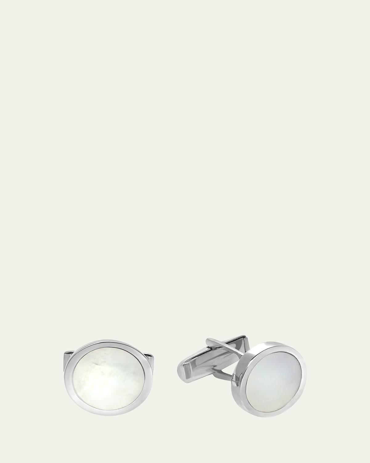 Bergdorf Goodman Men's 14K White Gold Mother-of-Pearl Round Cufflinks Product Image