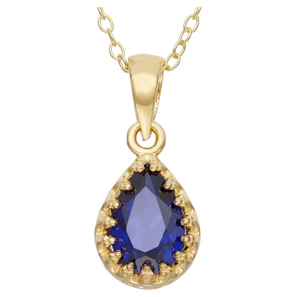 Designs by Gioelli 14k Gold Over Silver Lab-Created Sapphire Teardrop Pendant, Womens Blue Product Image